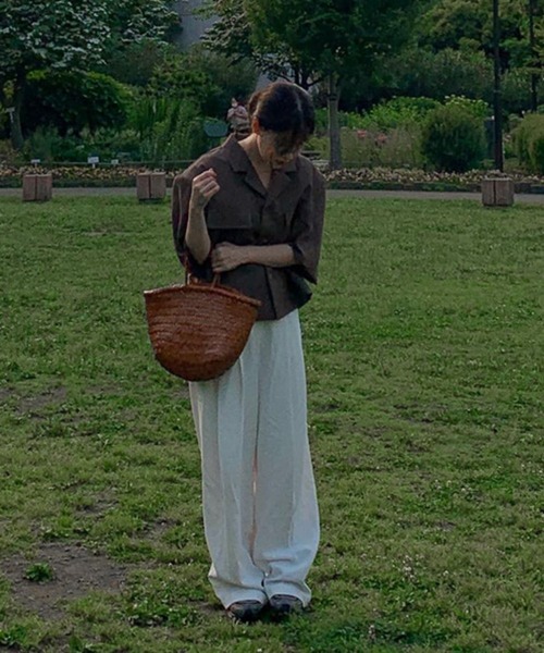 ASCLO（エジュクロ）の「【UNISEX】ASCLO／リネンクロップドジャケット（テーラードジャケット・レディース・ブラック/カーキ・FREE）」の8枚目の写真