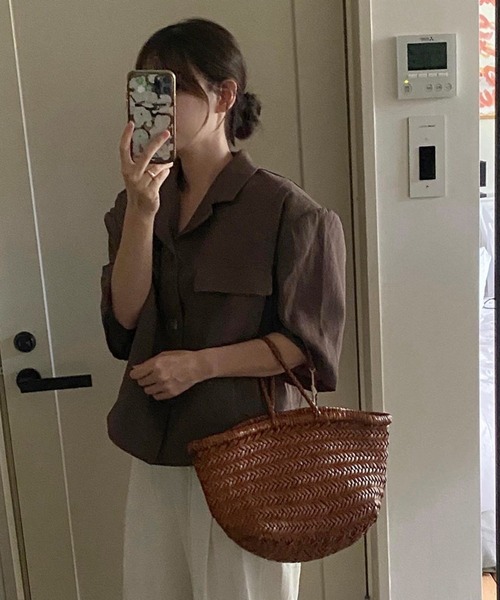 ASCLO（エジュクロ）の「【UNISEX】ASCLO／リネンクロップドジャケット（テーラードジャケット・レディース・ブラック/カーキ・FREE）」の13枚目の写真