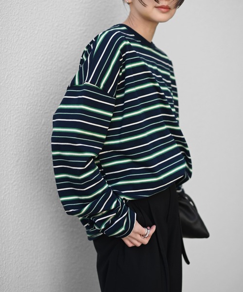 Marient（マリエント）の「マルチボーダーTOPS（Tシャツ/カットソー・レディース・グレー/ネイビー・FREE）」の2枚目の写真