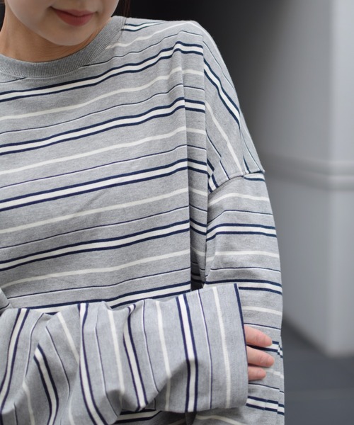 Marient（マリエント）の「マルチボーダーTOPS（Tシャツ/カットソー・レディース・グレー/ネイビー・FREE）」の5枚目の写真