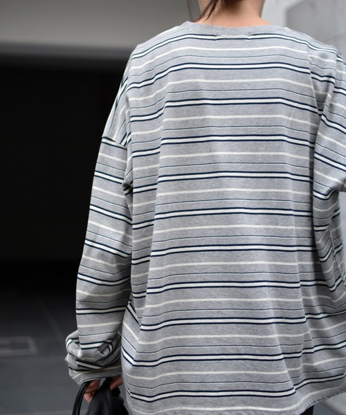 Marient（マリエント）の「マルチボーダーTOPS（Tシャツ/カットソー・レディース・グレー/ネイビー・FREE）」の6枚目の写真