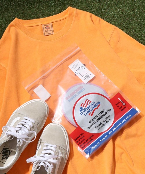 JEMORGAN(ジェーイーモーガン)の「JEMORGAN(ジェーイーモーガン)ピグメント製品染め カラーTシャツ メンズ レディース ユニセックス/パックT(Tシャツ/カットソー・メンズ・オレンジ/パープル/グリーン/ブラック/サックスブルー/オフホワイト・M/L/XL)」の6枚目の写真