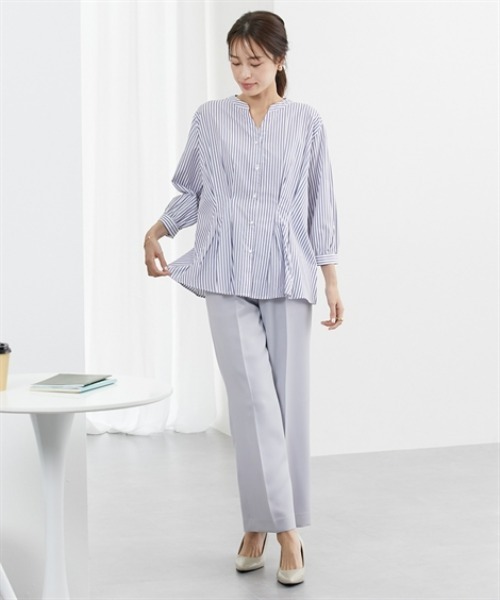 7days Life Styling(セブンデイズライフスタイリング)の「パール調ボタンタックペプラムシャツ(シャツ/ブラウス・レディース・ブルー系/ホワイト系・S/M/L/LL/3L)」の5枚目の写真