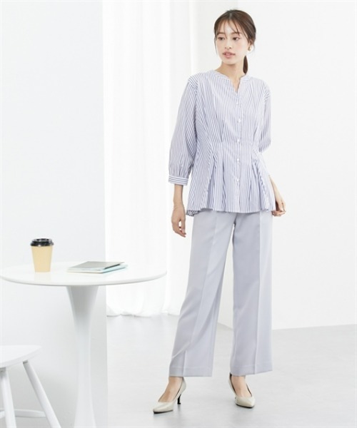7days Life Styling(セブンデイズライフスタイリング)の「パール調ボタンタックペプラムシャツ(シャツ/ブラウス・レディース・ブルー系/ホワイト系・S/M/L/LL/3L)」の4枚目の写真