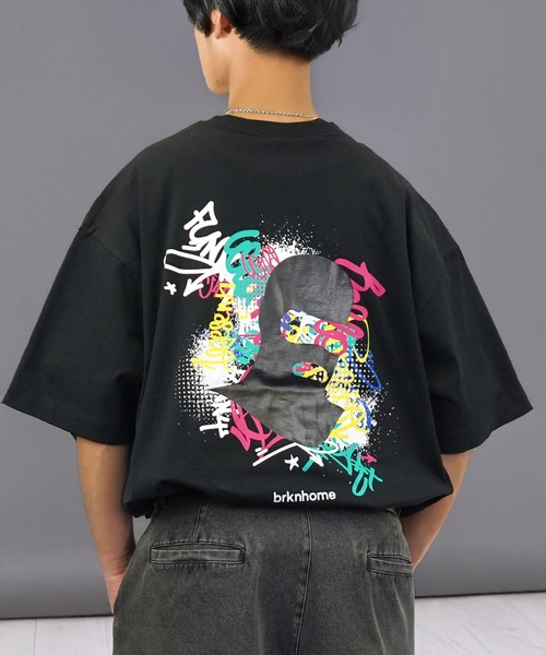 ファーストフード グラフィックTシャツ Y2Kホログラフィックハート型地球プリントのルーズフィットT
