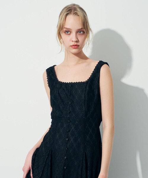 DEICY レースミックスフレアワンピース　ブラック レースミックスフレアワンピース