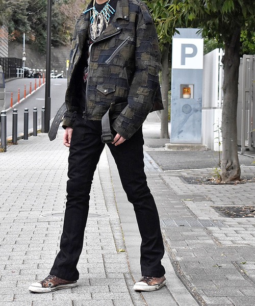 blackmeans(ブラックミーンズ)の「blackmeans LABORATORY R別注 “Dot Pattern” フレアパンツ(デニムパンツ・メンズ・ブラック・3)」の12枚目の写真