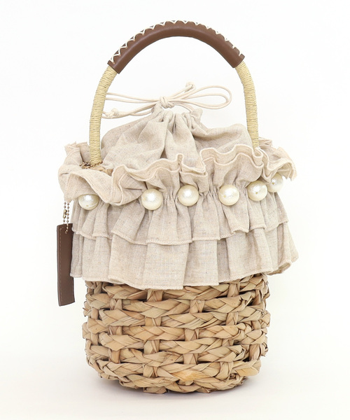 SMIR NASLI（サミールナスリ）の「フリル×パールバケツ型カゴバッグ（かごバッグ・レディース・ナチュラル/ブラウン/ブラック・FREE）」の5枚目の写真