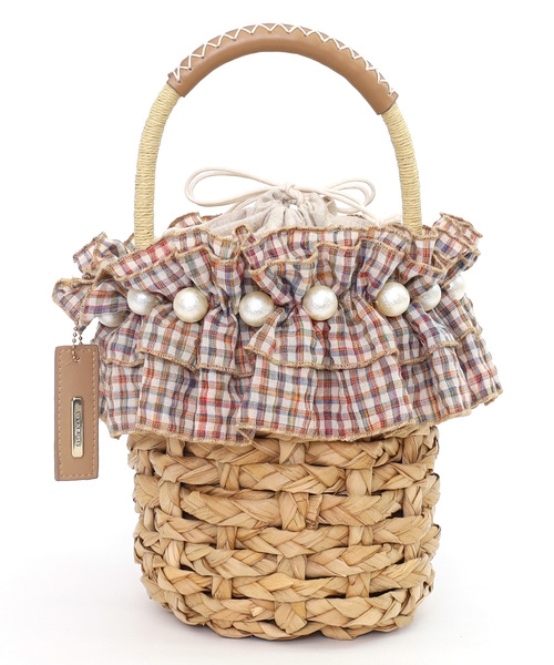 SMIR NASLI（サミールナスリ）の「フリル×パールバケツ型カゴバッグ（かごバッグ・レディース・ナチュラル/ブラウン/ブラック・FREE）」の6枚目の写真