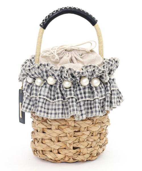 SMIR NASLI（サミールナスリ）の「フリル×パールバケツ型カゴバッグ（かごバッグ・レディース・ナチュラル/ブラウン/ブラック・FREE）」の7枚目の写真