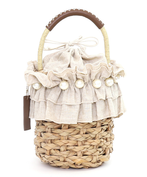 SMIR NASLI（サミールナスリ）の「フリル×パールバケツ型カゴバッグ（かごバッグ・レディース・ナチュラル/ブラウン/ブラック・FREE）」の10枚目の写真