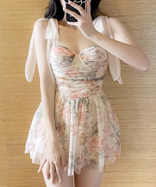 再値下げ☆emmy histoire 花柄ワンピース水着 セール】花柄シャーリングワンピース 水着（水着）｜Lace Ladies