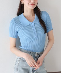半袖ポロリブニット