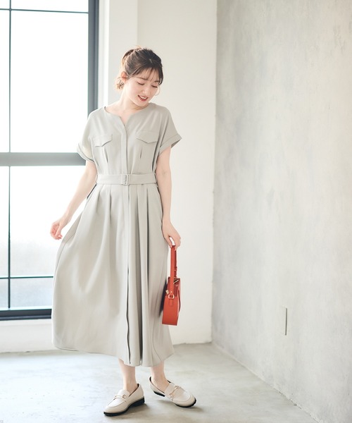 12Twelve Agenda（トゥエルブ　アジェンダ）の「両ポケブッチャーワンピース（ワンピース・レディース・ネイビー/オレンジ/ライトグレー・M）」の5枚目の写真