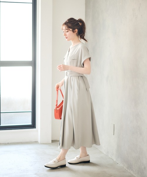 12Twelve Agenda（トゥエルブ　アジェンダ）の「両ポケブッチャーワンピース（ワンピース・レディース・ネイビー/オレンジ/ライトグレー・M）」の7枚目の写真