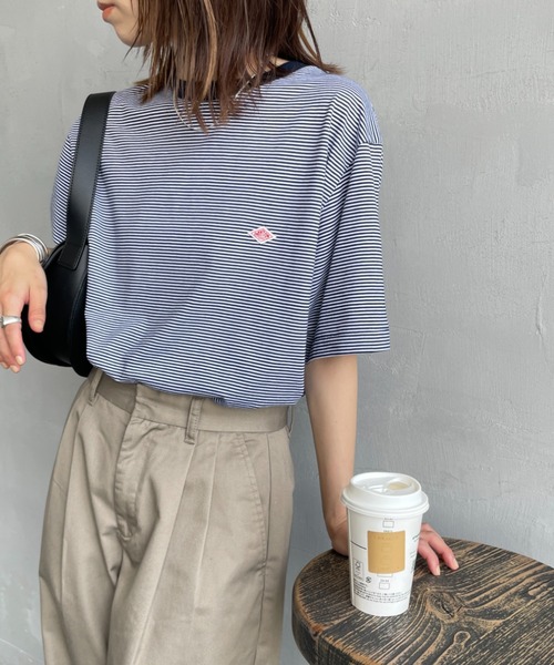新品未使用⭐︎完売⭐︎DANTON ダントン　ショート丈　袖ワンポイント DANTON/ダントン] ワンポイントロゴ ボーダー ショートスリーブT