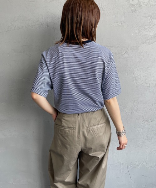 DANTON/ダントン] ワンポイントロゴ ボーダー ショートスリーブT