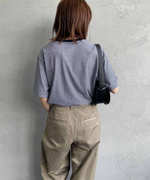 新品未使用⭐︎完売⭐︎DANTON ダントン　ショート丈　袖ワンポイント DANTON/ダントン] ワンポイントロゴ ボーダー ショートスリーブT