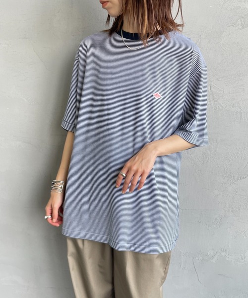 新品未使用⭐︎完売⭐︎DANTON ダントン　ショート丈　袖ワンポイント DANTON/ダントン] ワンポイントロゴ ボーダー ショートスリーブT