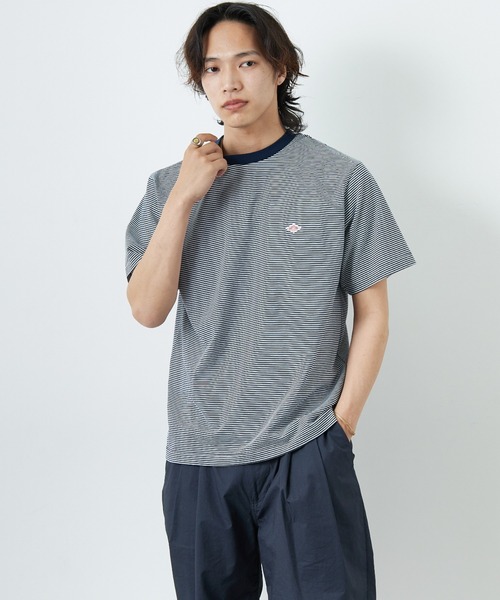 新品未使用⭐︎完売⭐︎DANTON ダントン　ショート丈　袖ワンポイント DANTON/ダントン] ワンポイントロゴ ボーダー ショートスリーブT