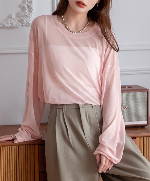 DAY CLOSET(デイ クローゼット)の「レディース 大人のこなれ感。オーバーサイズシアーメッシュトップス(シャツ/ブラウス・レディース・アイボリー/ピンク/グレー/ブラック・FREE)」の4枚目の写真