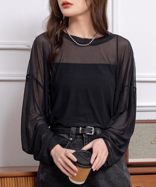 DAY CLOSET(デイ クローゼット)の「レディース 大人のこなれ感。オーバーサイズシアーメッシュトップス(シャツ/ブラウス・レディース・アイボリー/ピンク/グレー/ブラック・FREE)」の2枚目の写真