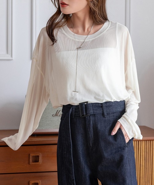 DAY CLOSET(デイ クローゼット)の「レディース 大人のこなれ感。オーバーサイズシアーメッシュトップス(シャツ/ブラウス・レディース・アイボリー/ピンク/グレー/ブラック・FREE)」の13枚目の写真