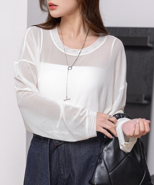 DAY CLOSET(デイ クローゼット)の「レディース 大人のこなれ感。オーバーサイズシアーメッシュトップス(シャツ/ブラウス・レディース・アイボリー/ピンク/グレー/ブラック・FREE)」の14枚目の写真