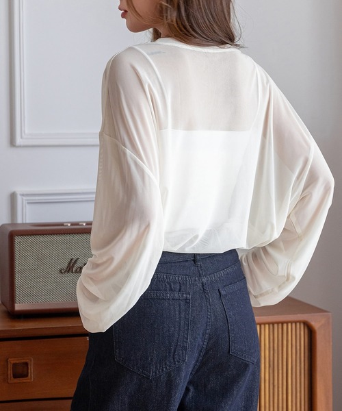 DAY CLOSET(デイ クローゼット)の「レディース 大人のこなれ感。オーバーサイズシアーメッシュトップス(シャツ/ブラウス・レディース・アイボリー/ピンク/グレー/ブラック・FREE)」の15枚目の写真
