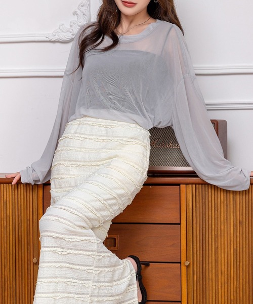 DAY CLOSET(デイ クローゼット)の「レディース 大人のこなれ感。オーバーサイズシアーメッシュトップス(シャツ/ブラウス・レディース・アイボリー/ピンク/グレー/ブラック・FREE)」の10枚目の写真