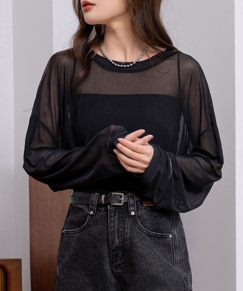 DAY CLOSET(デイ クローゼット)の「レディース 大人のこなれ感。オーバーサイズシアーメッシュトップス(シャツ/ブラウス・レディース・アイボリー/ピンク/グレー/ブラック・FREE)」の18枚目の写真