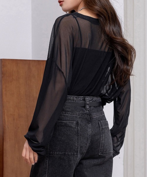 DAY CLOSET(デイ クローゼット)の「レディース 大人のこなれ感。オーバーサイズシアーメッシュトップス(シャツ/ブラウス・レディース・アイボリー/ピンク/グレー/ブラック・FREE)」の5枚目の写真