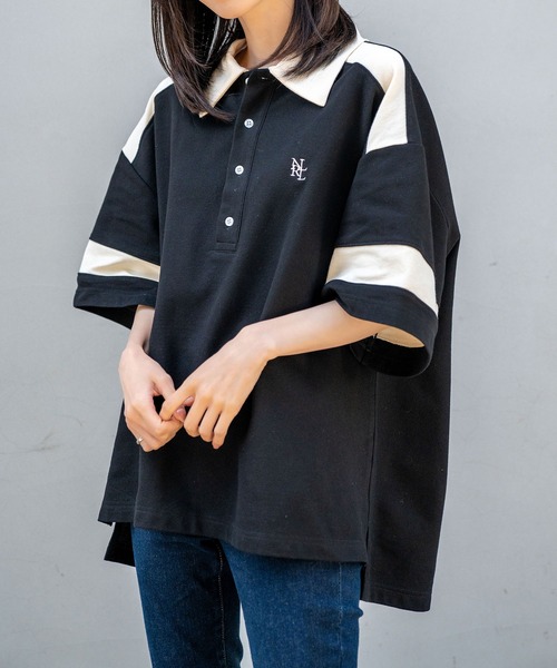 Nora Lily(ノラリリー)の「【Nora Lily】Loose Polo Bi-color S/S Top (UNISEX)(ポロシャツ・メンズ・ブラック/ミント・FREE)」の3枚目の写真