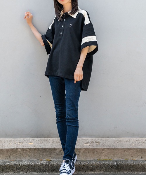 Nora Lily(ノラリリー)の「【Nora Lily】Loose Polo Bi-color S/S Top (UNISEX)(ポロシャツ・メンズ・ブラック/ミント・FREE)」の6枚目の写真
