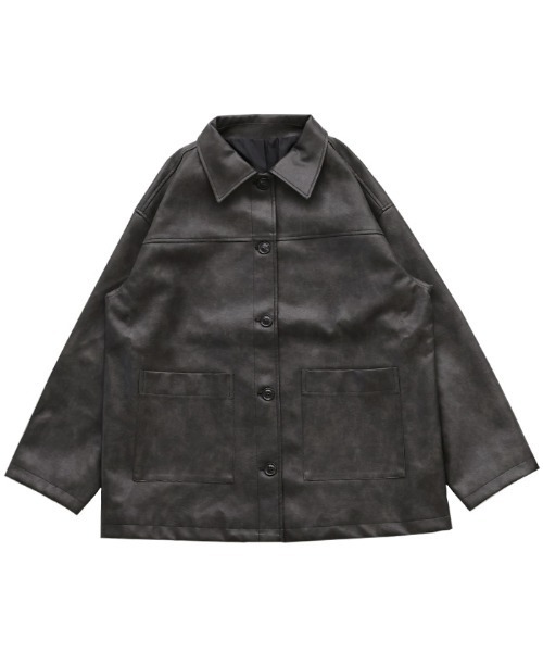 ステンカラーフェイクレザージャケット（ステンカラーコート