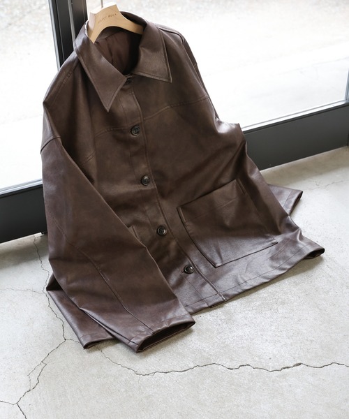 ステンカラーフェイクレザージャケット（ステンカラーコート）｜select