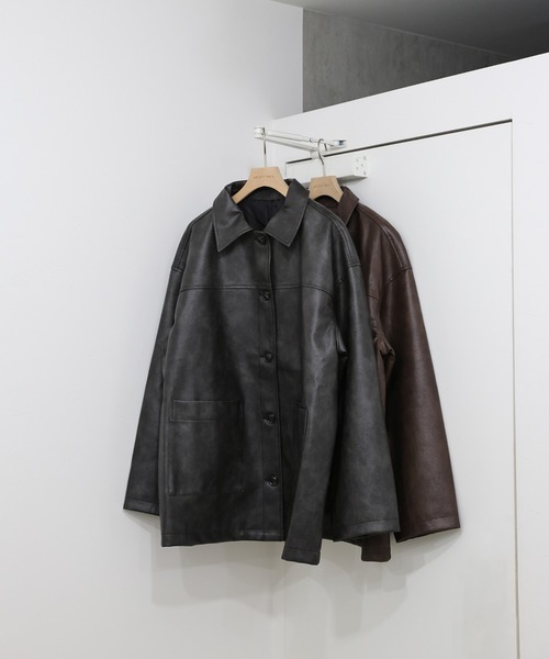 セール】ステンカラーフェイクレザージャケット（ステンカラーコート
