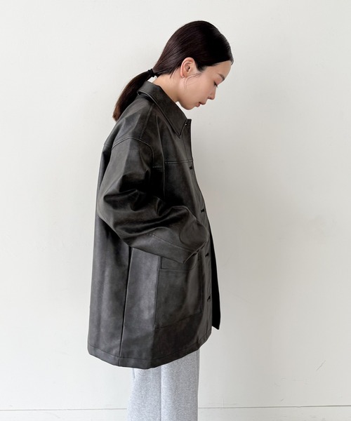 select moca ステンカラーフェイクレザージャケット【by SON】 ステンカラーフェイクレザージャケット【by SON】 – SELECT MOCA