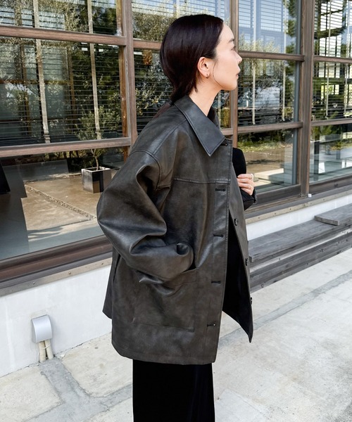 【未使用品】SELECT MOCA by son ステンカラーレザージャケット ステンカラーフェイクレザージャケット【by SON】 – SELECT MOCA