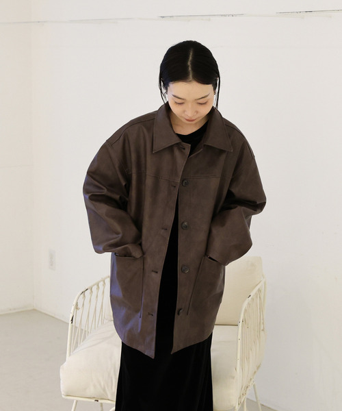 ステンカラーフェイクレザージャケット（ステンカラーコート