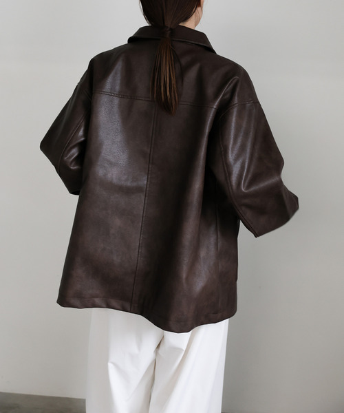 セール】ステンカラーフェイクレザージャケット（ステンカラーコート