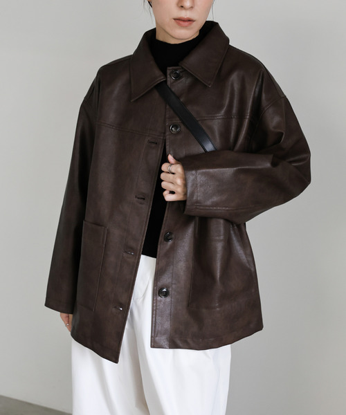 ステンカラーフェイクレザージャケット（ステンカラーコート）｜select