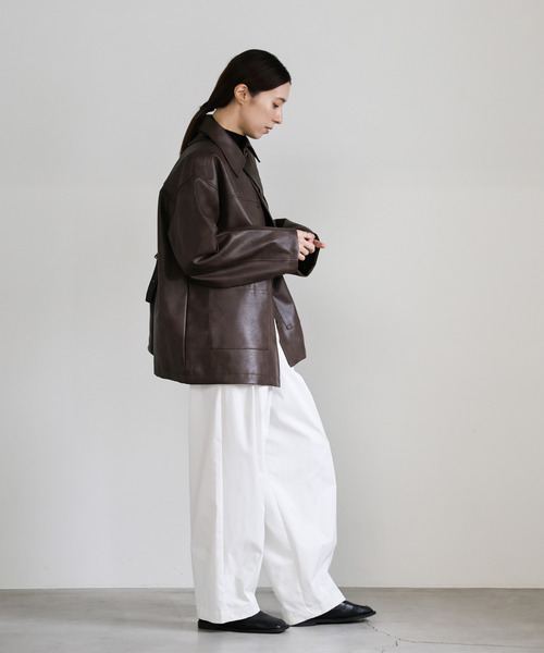 ステンカラーフェイクレザージャケット（ステンカラーコート）｜select