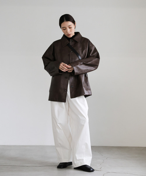 ステンカラーフェイクレザージャケット（ステンカラーコート