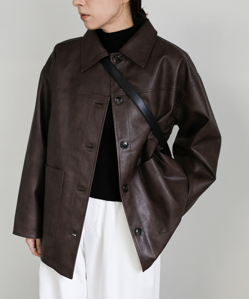 【未使用品】SELECT MOCA by son ステンカラーレザージャケット ステンカラーフェイクレザージャケット【by SON】 – SELECT MOCA