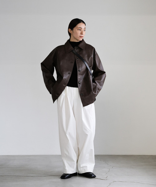 ステンカラーフェイクレザージャケット（ステンカラーコート
