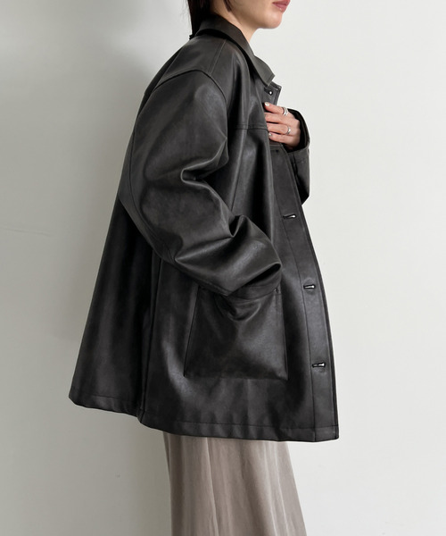 ステンカラーフェイクレザージャケット（ステンカラーコート）｜select