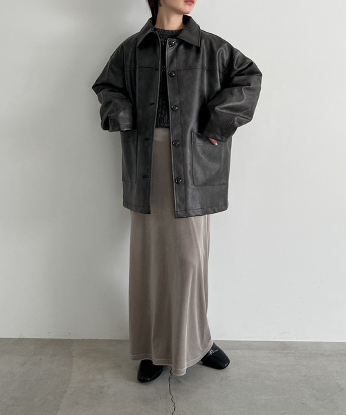ステンカラーフェイクレザージャケット（ステンカラーコート