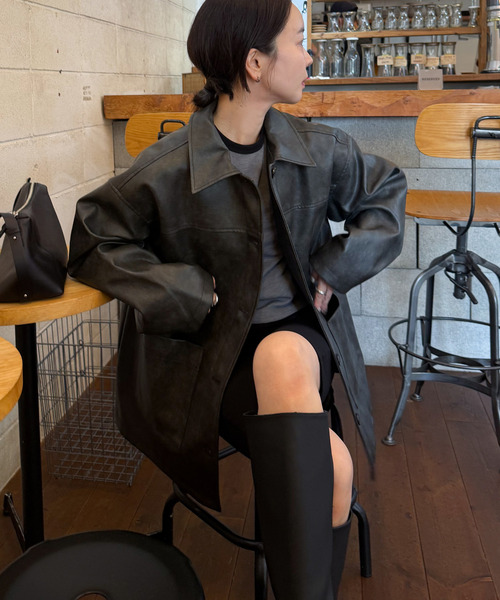 セール】ステンカラーフェイクレザージャケット（ステンカラーコート