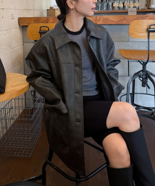 ステンカラーフェイクレザージャケット（ステンカラーコート）｜select